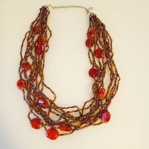 American Vintage Multistrand Necklace in Red and Brown